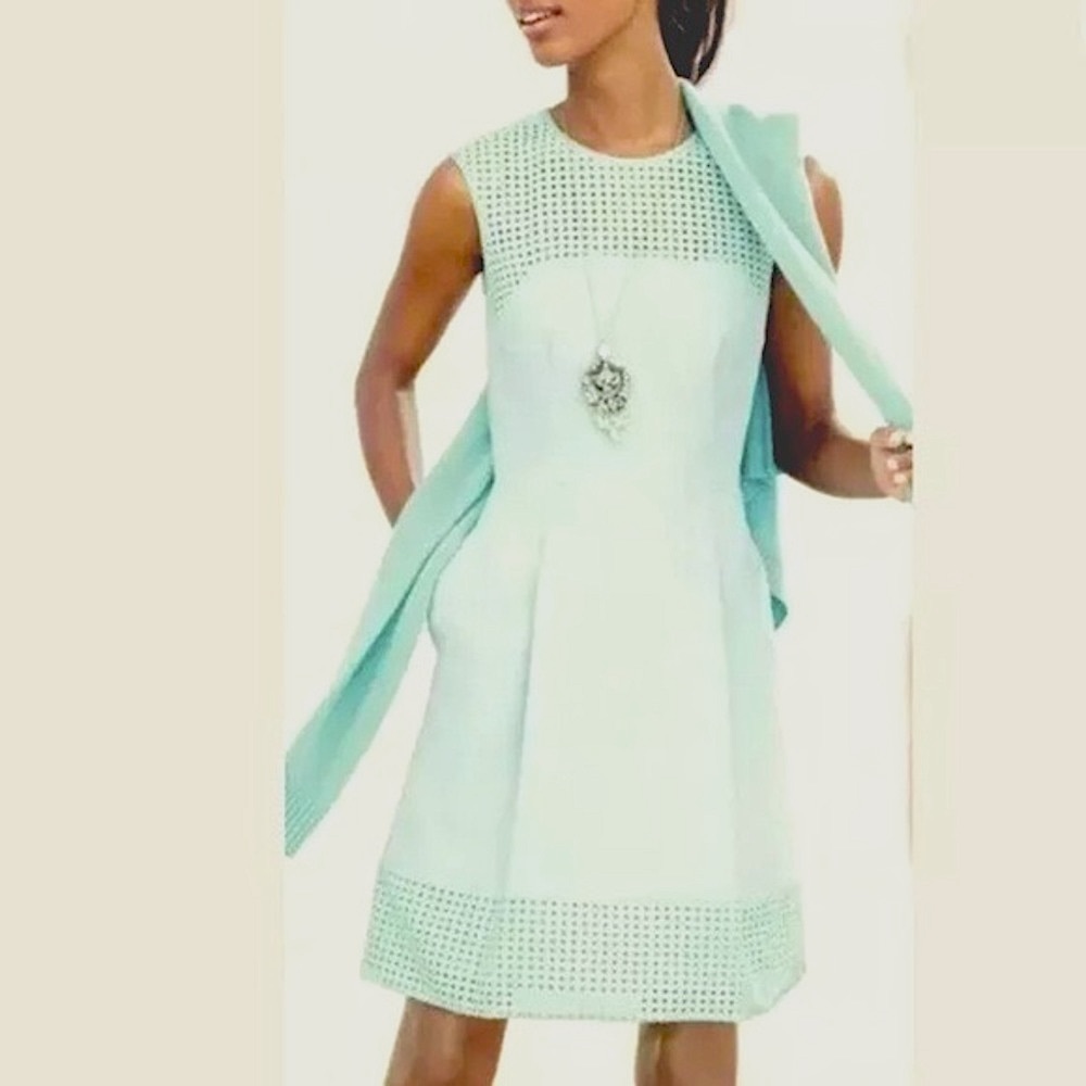 J. Crew A-line laser cut perforated sleeveless dress with pockets in mint